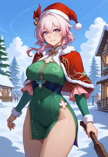 star rail,march 7th,Christmas,dress  - AI generated anime art